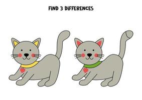 Trouvez 3 différences entre deux adorables chats gris. vecteur