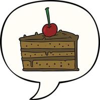 dessin animé savoureux gâteau au chocolat et bulle de dialogue vecteur