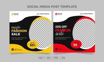 bannière de vente de méga mode de couleur jaune et rouge. adapté aux publications sur les réseaux sociaux et aux publicités sur le Web vecteur