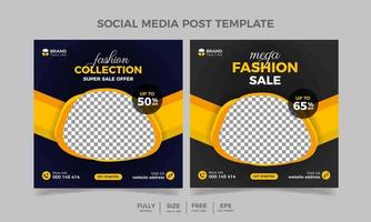 modèle de bannière carrée modifiable de vente de mode. publication de médias sociaux de mode de fond de couleur noir et jaune vecteur