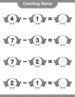 compter et faire correspondre, compter le nombre de drapeaux de course et faire correspondre les bons numéros. jeu éducatif pour enfants, feuille de calcul imprimable, illustration vectorielle vecteur