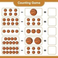 comptez et faites correspondre, comptez le nombre de ballons de basket et faites correspondre les bons numéros. jeu éducatif pour enfants, feuille de calcul imprimable, illustration vectorielle vecteur