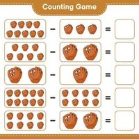 comptez et faites correspondre, comptez le nombre de gants de baseball et faites correspondre les bons numéros. jeu éducatif pour enfants, feuille de calcul imprimable, illustration vectorielle vecteur