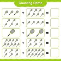 compter et faire correspondre, compter le nombre de raquettes de tennis et faire correspondre les bons numéros. jeu éducatif pour enfants, feuille de calcul imprimable, illustration vectorielle vecteur