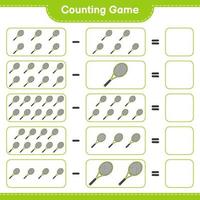 compter et faire correspondre, compter le nombre de raquettes de tennis et faire correspondre les bons numéros. jeu éducatif pour enfants, feuille de calcul imprimable, illustration vectorielle vecteur