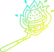 ligne de gradient froid dessin dessin animé burger flamboyant sur spatule vecteur