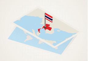 thaïlande sélectionnée sur la carte avec le drapeau isométrique de la thaïlande. vecteur