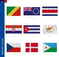 agitant la collection de drapeaux en proportion officielle, neuf drapeaux vectoriels. vecteur