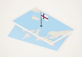 îles féroé sélectionnées sur la carte avec le drapeau isométrique des îles féroé. vecteur