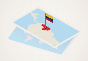 venezuela sélectionné sur la carte avec le drapeau isométrique du venezuela. vecteur
