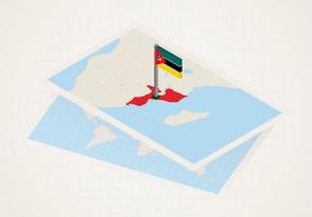 mozambique sélectionné sur la carte avec le drapeau 3d du mozambique. vecteur