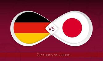 allemagne contre japon en compétition de football, groupe a. versus icône sur fond de football. vecteur