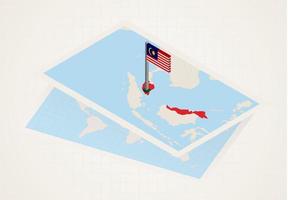 malaisie sélectionnée sur la carte avec le drapeau isométrique de la malaisie. vecteur