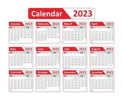 modèle de conception de calendrier du nouvel an 2023 moderne avec impression de couleur rouge vecteur