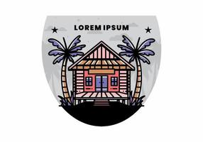 maison en bois sur la conception de badge illustration plage vecteur