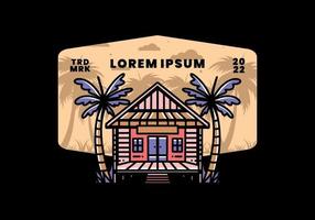 maison en bois sur la conception de badge illustration plage vecteur