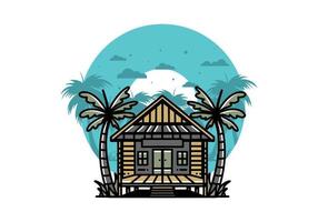 maison en bois sur la conception de badge illustration plage vecteur