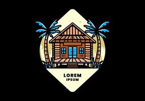 maison en bois sur la conception de badge illustration plage vecteur