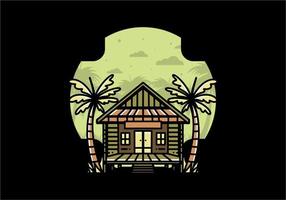 maison en bois sur la conception de badge illustration plage vecteur