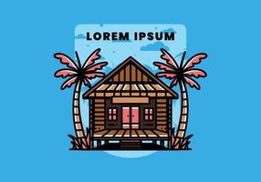 maison en bois sur la conception de badge illustration plage vecteur