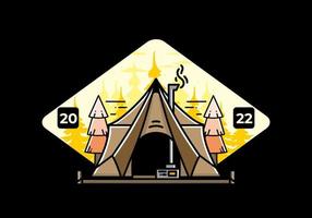 grande tente de glamping avec conception d'illustration de chauffage et de cheminée vecteur