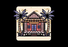 maison en bois sur la conception de badge illustration plage vecteur