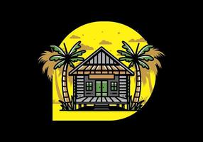 maison en bois sur la conception de badge illustration plage vecteur