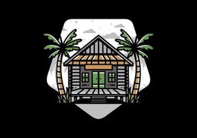 maison en bois sur la conception de badge illustration plage vecteur