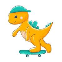 dinosaure avec planche à roulettes vecteur