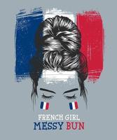 coiffures de chignon désordonné pour femmes, avec illustration de clip art vectoriel fond drapeau français