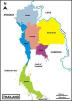 la carte de la thaïlande comprend les régions du mékong, du mun, du chi, du chao phraya, du ping, du wang, du yum, du fleuve nan, des pays frontaliers du myanmar, du laos, du cambodge, du vietnam, du golfe de thaïlande et de la mer d'andaman. carte vectorielle vecteur