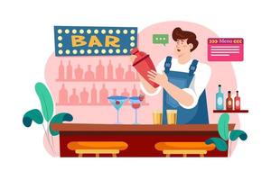 barman en uniforme préparant des cocktails vecteur