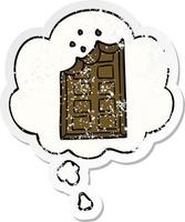 barre de dessin animé de chocolat et bulle de pensée comme un autocollant usé en détresse vecteur