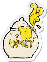 autocollant rétro en détresse d'un pot de miel de dessin animé