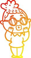 ligne de gradient chaud dessin dessin animé femme portant des lunettes vecteur