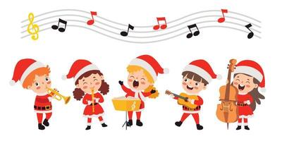 enfants jouant de la musique en costume de noël vecteur