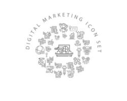 conception de jeu d'icônes de marketing numérique sur fond blanc vecteur