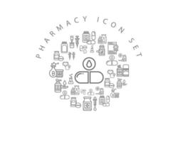 conception de jeu d'icônes de pharmacie sur fond blanc. vecteur