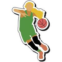 autocollant d'illustration, fille de basket-ball posant en dribble vecteur