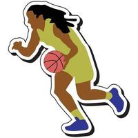 autocollant d'illustration, fille de basket-ball posant en dribble vecteur