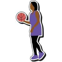 autocollant d'illustration, fille de basket-ball posant en dribble vecteur