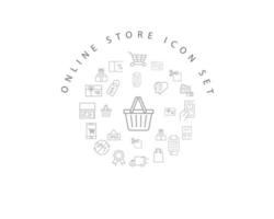 conception de jeu d'icônes de boutique en ligne sur fond blanc. vecteur