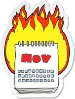 autocollant d'un calendrier de dessin animé montrant le mois de novembre vecteur