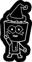 icône de dessin animé heureux d'un robot agitant bonjour portant un bonnet de noel vecteur