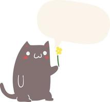 chat de dessin animé mignon et bulle de dialogue dans un style rétro vecteur