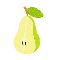 poire. fruit sucré vert avec une feuille. nourriture végétarienne. produit naturel. illustration de dessin animé plat vecteur