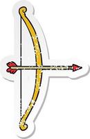 autocollant en détresse d'un arc et d'une flèche de dessin animé vecteur