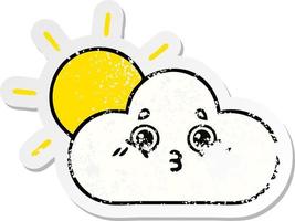 autocollant en détresse d'un soleil et d'un nuage de dessin animé mignon vecteur