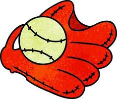 Doodle de dessin animé texturé d'une balle de baseball et d'un gant vecteur