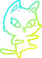 dessin de ligne de gradient froid chat de dessin animé confus vecteur